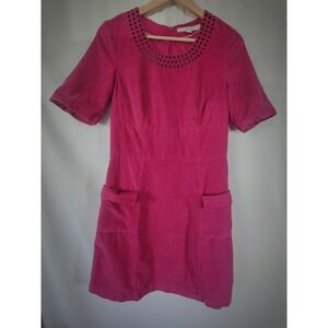 Boden Arylide Pink Velvet Hampshire Shift Dress‎ Pockets Embroidered Womens 6R